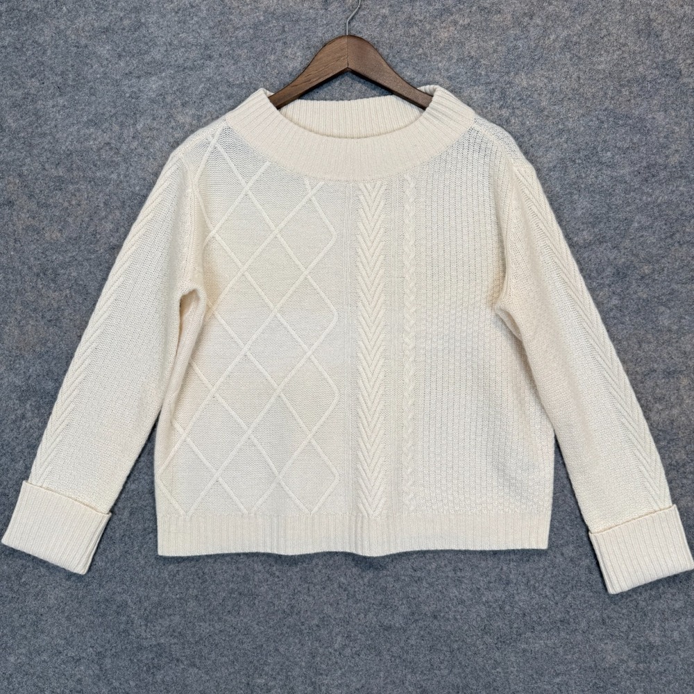 Saks Fifth Avenue 100% Cashmere Sweater Womens Medium‎ Chunky Argle Cable Cream